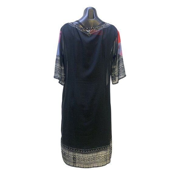 Soft Surroundings Navy & Multicolored Print Shift Dress w/Slip, Size Medium - Picture 3 of 7